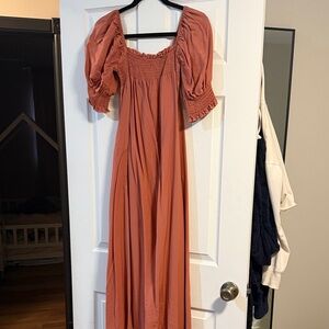 Elegant Rust Puff Sleeve Dress